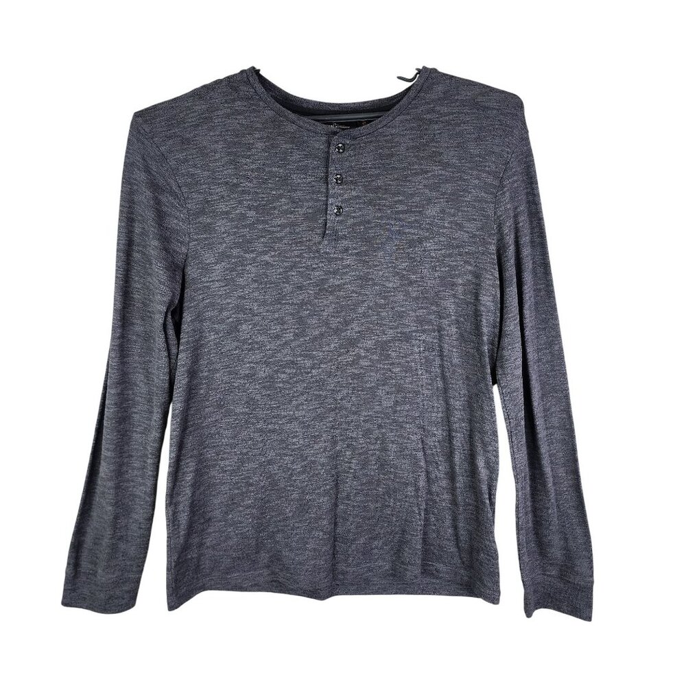Mens Gray Marc Anthony Slim Fit Henley Shirt Long Sleeve Cotton Blend Size XL